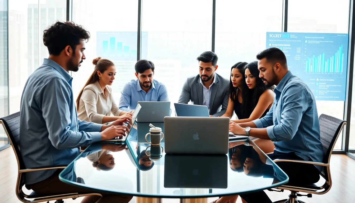 diverse cybersecurity professionals collaborating in a modern office.