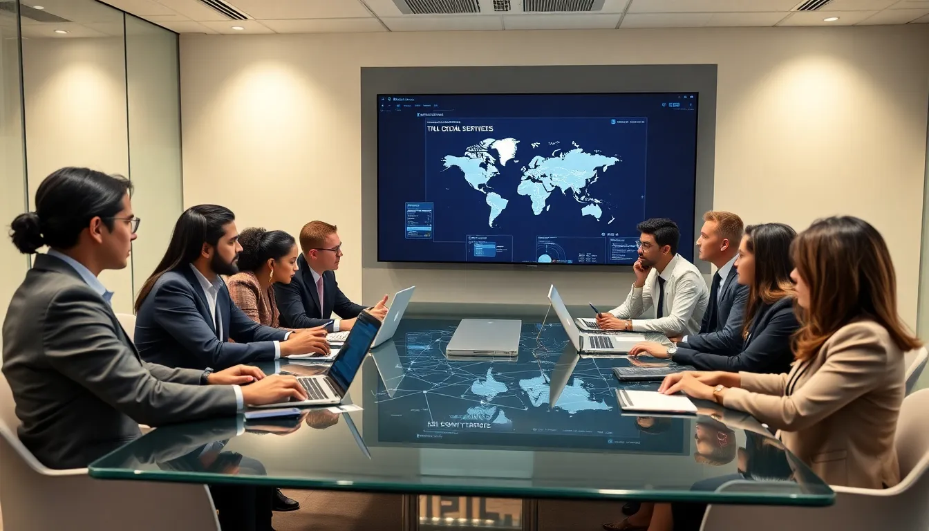 diverse cybersecurity team conducting a tabletop exercise in a modern office.